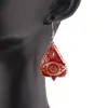 Cercei din cupru forma frunza, model mandala si flori rosii, imagine 3