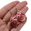 Cercei din cupru forma frunza, model mandala si flori rosii, imagine 4