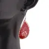 Cercei din cupru lacrima, model floare ornament rosie, imagine 3