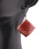 Cercei din cupru patrati, model floare ornamentala rosie, imagine 3