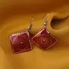 Cercei din cupru patrati, model mandala soare rosu, imagine 2