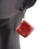 Cercei din cupru patrati, model pasare colibri si flori rosii, imagine 3