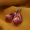 Cercei din cupru rombici, model floral cu fundal rosu, imagine 2