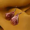 Cercei din cupru rombici, model mandala si frunze rosii, imagine 2