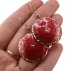 Cercei din cupru rotunzi, model floare ornamentala rosie, imagine 4