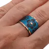 Inel reglabil din cupru cu flori pe fundal albastru, 15mm, imagine 4