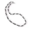 Colier Perle de Mallorca negre, violet si albe, sfere 6mm