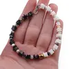 Bratara Turmalina neagra si Opal alb patratele 4-5mm cu sfere de Opal dendritic 4mm si Hematit auriu 6mm, imagine 3