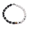 Bratara Turmalina neagra si Opal alb patratele 4-5mm cu sfere de Opal dendritic 4mm si Hematit auriu 6mm