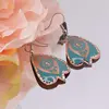 Cercei din cupru forma frunza, model frunze si flori bleu, imagine 2