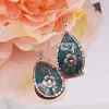 Cercei din cupru lacrima, model floare ornament pe fundal turcoaz, imagine 2