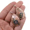Cercei din cupru lacrima, model floare ornament turcoaz, imagine 3