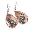Cercei din cupru lacrima, model floare ornament turcoaz