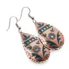 Cercei din cupru lacrima, model floral tribal turcoaz