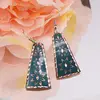 Cercei din cupru trapezoidali, model stele florale cu fundal turcoaz, imagine 2