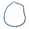 Colier Apatit rondele si sfere 3-4mm si Ametist patratele 4-5mm cu element din Hematit auriu 7mm