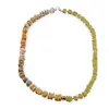 Colier Jad olive si Jasp Bumblebee patratele 6-7mm cu sfere de Citrin 3mm si Hematit auriu 6mm