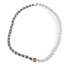 Colier Piatra Lunii alba sfere si rondele 3-6mm, Piatra Lunii gri rondele 5-6mm si cub din Hematit auriu 6mm