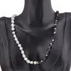 Colier Turmalina neagra si Opal alb patratele 4-5mm cu sfere de Opal dendritic 4mm si Hematit auriu 6mm, imagine 2