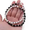 Colier Turmalina neagra si Opal alb patratele 4-5mm cu sfere de Opal dendritic 4mm si Hematit auriu 6mm, imagine 3