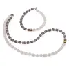 Set colier si bratara Piatra lunii gri si Piatra Lunii alba rondele 5-6mm si sfere 3mm cu Hematit auriu 6mm
