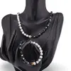 Set colier si bratara Turmalina neagra si Opal alb patratele 4-5mm cu sfere de Opal dendritic 4mm si Hematit auriu 6mm, imagine 2