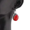 Cercei cu agatatoare model lacrima cu montura argintie, Coral rosu - 20mm, imagine 3