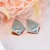 Cercei din cupru rombici, model mandala florala pe fundal bleu, imagine 2