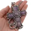 Colier cu pandantiv argintiu cruce din Ametist, 8cm, imagine 3