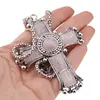 Colier cu pandantiv argintiu cruce din Cuart roz, 8cm, imagine 3