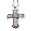 Colier cu pandantiv argintiu cruce din Cuart roz, 8cm