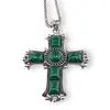 Colier cu pandantiv argintiu cruce din Malachit, 8cm