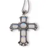 Colier cu pandantiv argintiu cruce din Opalit, 8cm