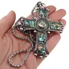 Colier cu pandantiv argintiu cruce din Scoica abalone, 8cm, imagine 3