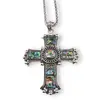 Colier cu pandantiv argintiu cruce din Scoica abalone, 8cm