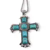 Colier cu pandantiv argintiu cruce din Turcoaz, 8cm