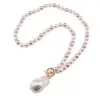 Colier Perle de Mallorca albe, roz si crem 6mm cu pandantiv