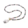 Colier Perle de Mallorca multicolore inchis 6mm cu pandantiv