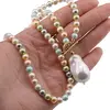 Colier Perle de Mallorca multicolore pastelate 6mm cu pandantiv, imagine 3