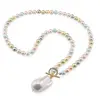 Colier Perle de Mallorca multicolore pastelate 6mm cu pandantiv