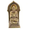 Decoratiune vintage din alama cu statueta Buddha asezat in altar, 14cm