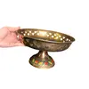 Decoratiune vintage din alama fructiera cu flori gravate pe fundal verde - 12,5cm, imagine 3