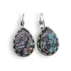 Cercei cu agatatoare model lacrima cu montura argintie, Scoica abalone - 20mm