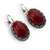 Cercei cu agatatoare model oval cu montura argintie, Coral rosu - 20mm, imagine 2