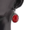 Cercei cu agatatoare model oval cu montura argintie, Coral rosu - 20mm, imagine 3