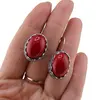 Cercei cu agatatoare model oval cu montura argintie, Coral rosu - 20mm, imagine 4
