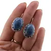 Cercei cu agatatoare model oval cu montura argintie, Lapis Lazuli - 20mm, imagine 4