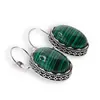 Cercei cu agatatoare model oval cu montura argintie, Malachit - 20mm, imagine 2