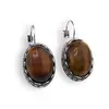 Cercei cu agatatoare model oval cu montura argintie, Ochi de tigru - 20mm
