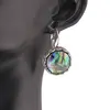 Cercei cu agatatoare model rotund cu montura argintie, Scoica Abalone - 20mm, imagine 3